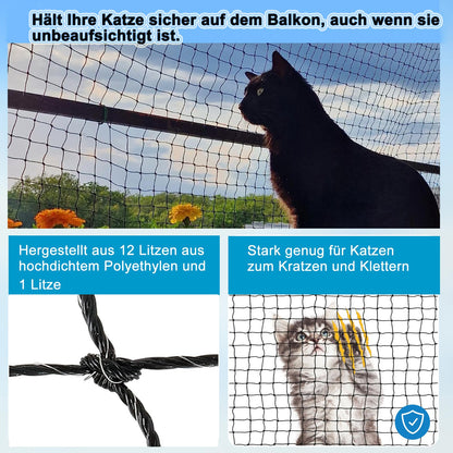 Aystkniet Katzennetz für Balkon 6 x 3 m, drahtverstärkt, UV-beständig