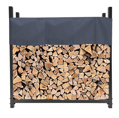 QUICK STAR Kaminholzregal Garten Anthrazit – mit Schutzhülle. Rechteckiges Gestell mit Hülle zur witterungsgeschützten Holzlagerung.