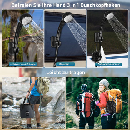 Spopal Campingdusche Set, 20L Falteimer, 6000 mAh Akku, 2m Schlauch