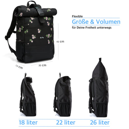 Ela Mo Rolltop Rucksack Damen Upsy Daisy mit Laptopfach und USB