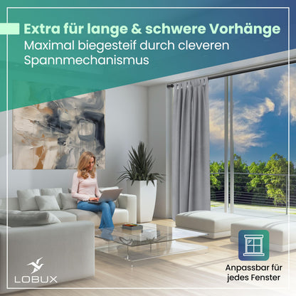 LOBUX Gardinenstange ohne Bohren, ausziehbar 260-350 cm, schwarz