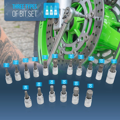 HASKYY Drehmomentschlüssel Set 3/8 Zoll 5–60 Nm mit 27-tlg. Zubehör
