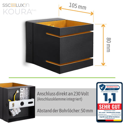 SSC-LUXon KOURA Wandlampe schwarz-gold, 2er-Set für G9 LED