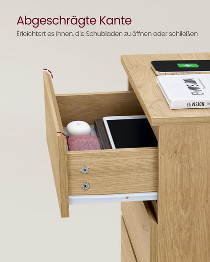 VASAGLE Kailyn Nachttisch mit Steckdosen 2er Set – Strohgelb LET831Y70