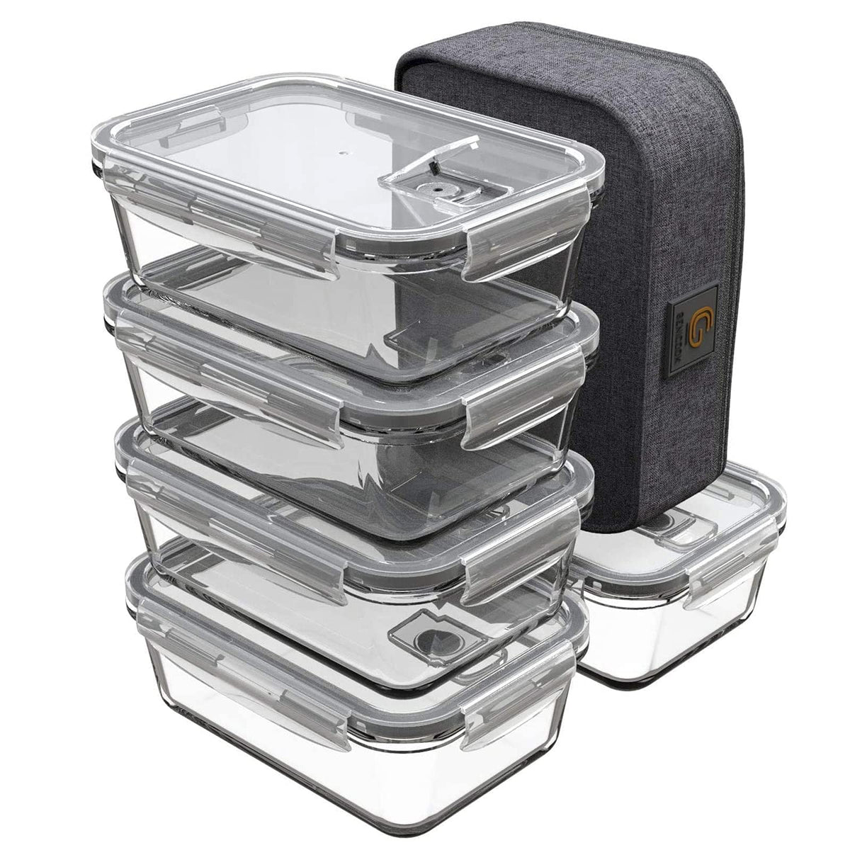 GENICOOK Lunchbox Bento Brotdose Glas 5 x 840 ml mit Lunchtasche, BPA-frei, für Meal Prep