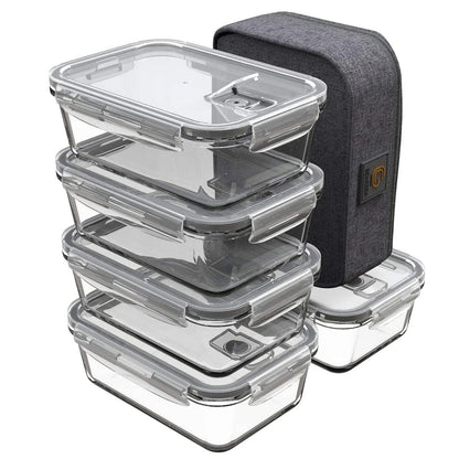 GENICOOK Lunchbox Bento Brotdose Glas 5 x 840 ml mit Lunchtasche, BPA-frei, für Meal Prep