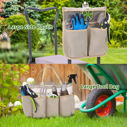 Ohuhu Kniebank 2-in-1 Gartenhocker klappbar mit Werkzeugtasche