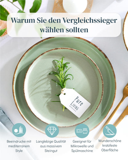 Pure Living Rustic Steingut Geschirrset - 24 tlg. Mintgrün
