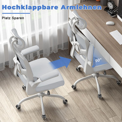naspaluro Ergonomischer Bürostuhl mit Kopfstütze & Netzbezug, Grau