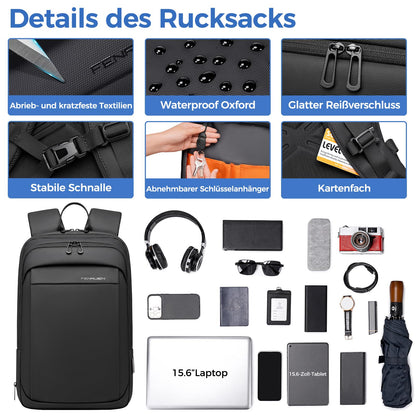 Fenree.geer Laptop Rucksack 15,6 Zoll mit USB, erweiterbar, schwarz