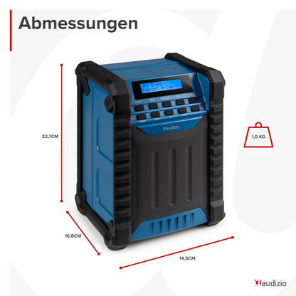 Audizio Jobsite Baustellenradio DAB+ mit Bluetooth, Akku und IP54