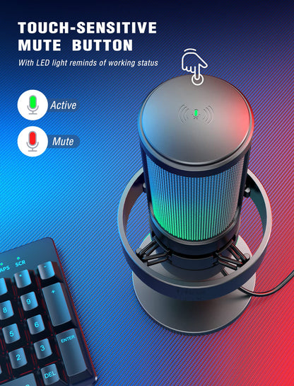 FIFINE A8 USB Mikrofon, Gaming Mikrofon mit RGB für PC, PS4 und PS5