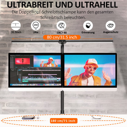 LOTTBUTY Doppelkopf LED-Schreibtischlampe, dimmbar, klemmbar, schwarz