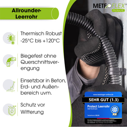 METEOFLEX Protect Leerrohr M25 25 m, HDPE-Wellrohr mit Zugdraht