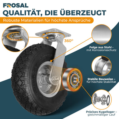FROSAL Lenk- und Bockrollen Set Luftreifen 260 mm für Bollerwagen