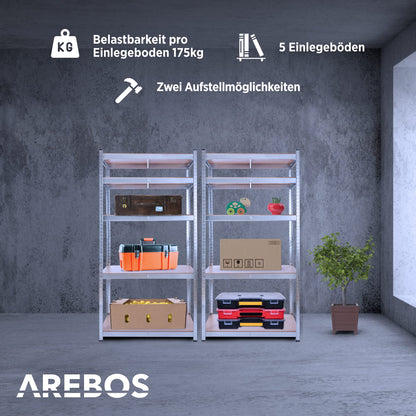 Arebos Schwerlastregal 2er Set, Steckregal 180x90x30 cm, 875 kg