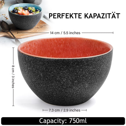 MIAMIO Las Palmitas Schüsselset 6er Keramik Müslischalen 750 ml