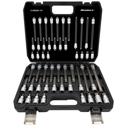 HASKYY XZN Steckschlüsselsatz 26-teilig, Innenvielzahn 1/2" M5-M18, matt verchromt, im Koffer