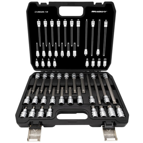 HASKYY XZN Steckschlüsselsatz 26-teilig, Innenvielzahn 1/2" M5-M18, matt verchromt, im Koffer