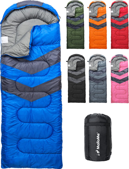 MalloMe Camping-Schlafsack für Erwachsene und Kinder, 10–25 °C, wasserdichte Aussenhülle