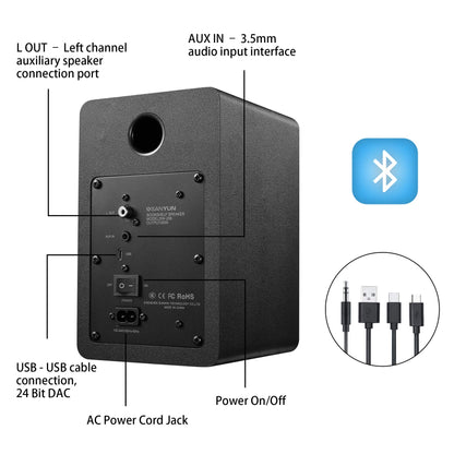 Sanyun SW208 3 Zoll Aktive Bluetooth Regallautsprecher - Schwarz