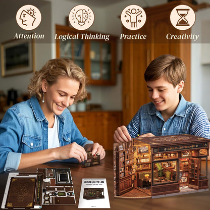 CUTEBEE Book Nook Kit Corner Coffee Shop – 3D Holzpuzzle mit LED