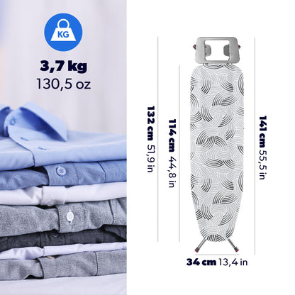 KADAX Bügelbrett klappbar mit Bügeleisenablage, 114 x 34 cm, Grau