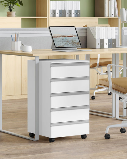 Hzuaneri Rollcontainer FC55503X, Aktenschrank mit 5 Schubladen, weiss