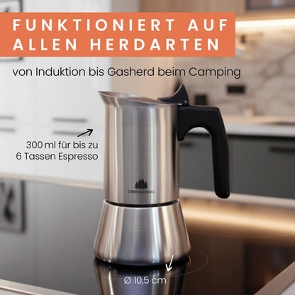Groenenberg Espressokocher Edelstahl, induktionsgeeignet, 4-6 Tassen