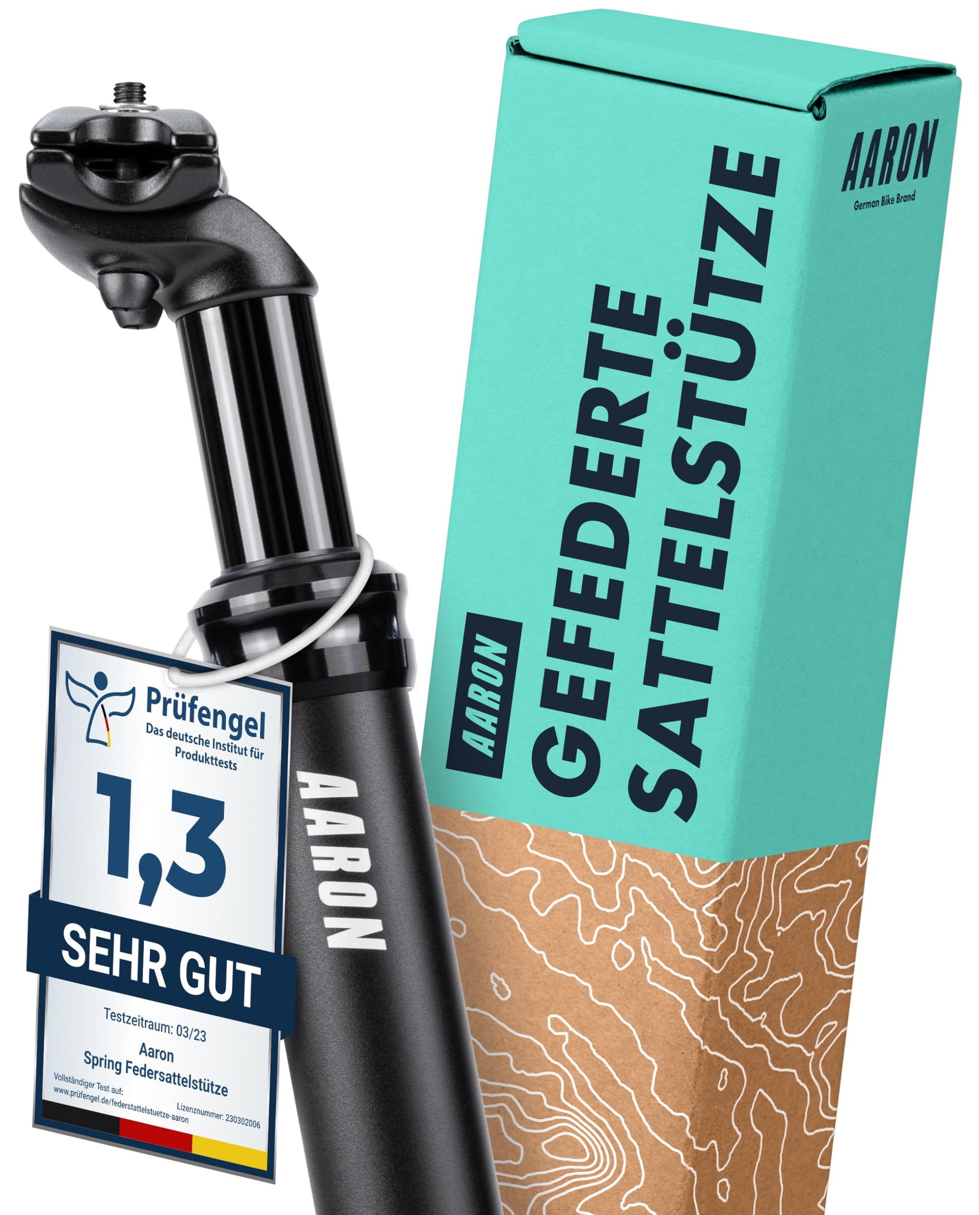 AARON Spring Federsattelstütze – 30.9mm x 350mm Schwarz. Zylindrische, schwarze Sattelstütze mit Federung dämpft Stöße beim Radfahren.