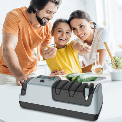 YOORLEAY Elektrischer Messerschärfer 5-in-1, 3 Stufen, Grau