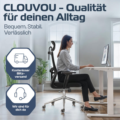 CLOUVOU BrightSeat ergonomischer Bürostuhl bis 150 kg mit Mesh-Bezug