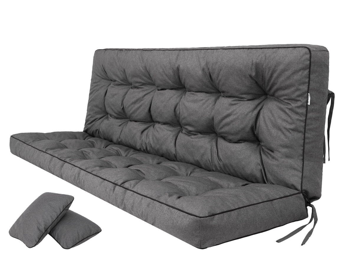 PillowPrim Pola Sitzauflage für Hollywoodschaukel 180 cm Graphit mit Rückenlehne und Bindebändern