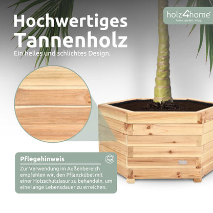 holz4home Pflanzkübel XL aus Tannenholz, sechseckiger Blumenkübel