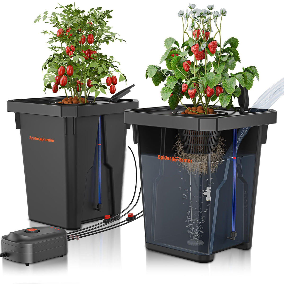Spider Farmer DWC Hydrokultur System 27L - Dreieckige Abdeckung. Schwarzes System mit dreieckigem Deckel zur bodenlosen Pflanzenzucht in Nährlösung.