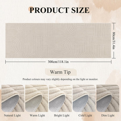 Enyhom Teppichläufer 80x300 cm, waschbar und rutschfest, beige