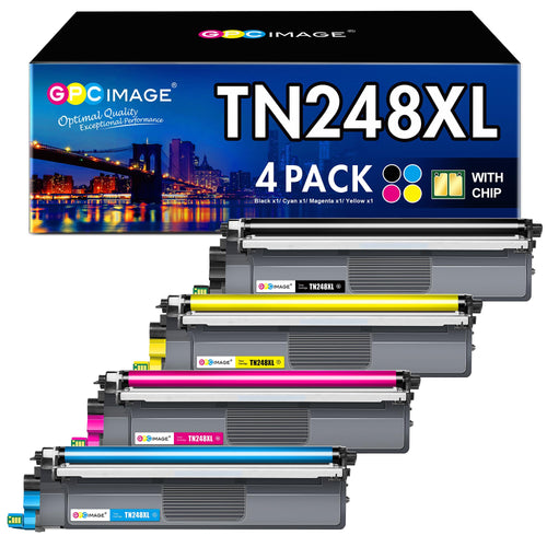 GPC IMAGE TN248XL Kompatible Tonerkartuschen Set - 4er-Pack. Rechteckige Kartuschen in Schwarz, Cyan, Magenta, Gelb. Toner zum Drucken im Laserdrucker.