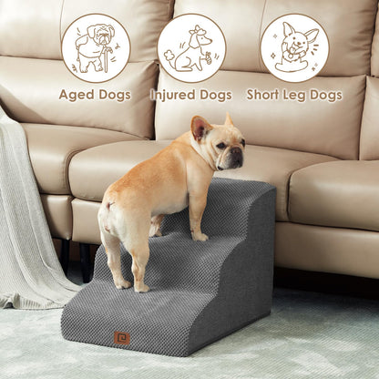 EHEYCIGA Hundetreppe für kleine Hunde, 3 Stufen, 40 cm, Grau
