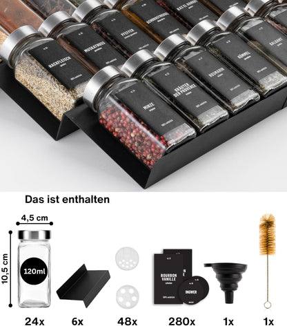Deco haus Gewürzregal Schublade aus Metall mit 24 Gewürzgläsern