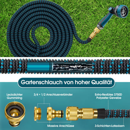 JUNEBOW Flexibler Gartenschlauch 22,5 m mit 10-Funktionen-Sprühkopf
