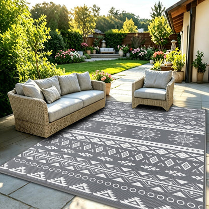 MOKANI Outdoor Teppich wetterfest, wendbar, 180x270 cm, Grau – Boho-Teppich aus Polypropylen