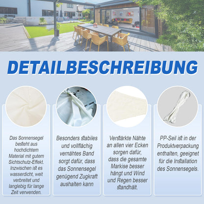 Sunnylaxx Sonnensegel 4x4 m Quadrat wasserdicht Creme 95% UV-Schutz
