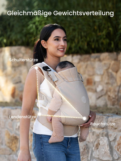 Grownsy Babytrage mit Kopfstütze, ergonomisch, 3-20 kg, Khaki