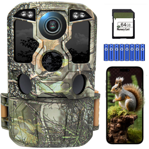 KJK KJK228 Wildkamera 4K 84MP mit WLAN, Nachtsicht und 64GB SD-Karte, Camouflage-Gehäuse