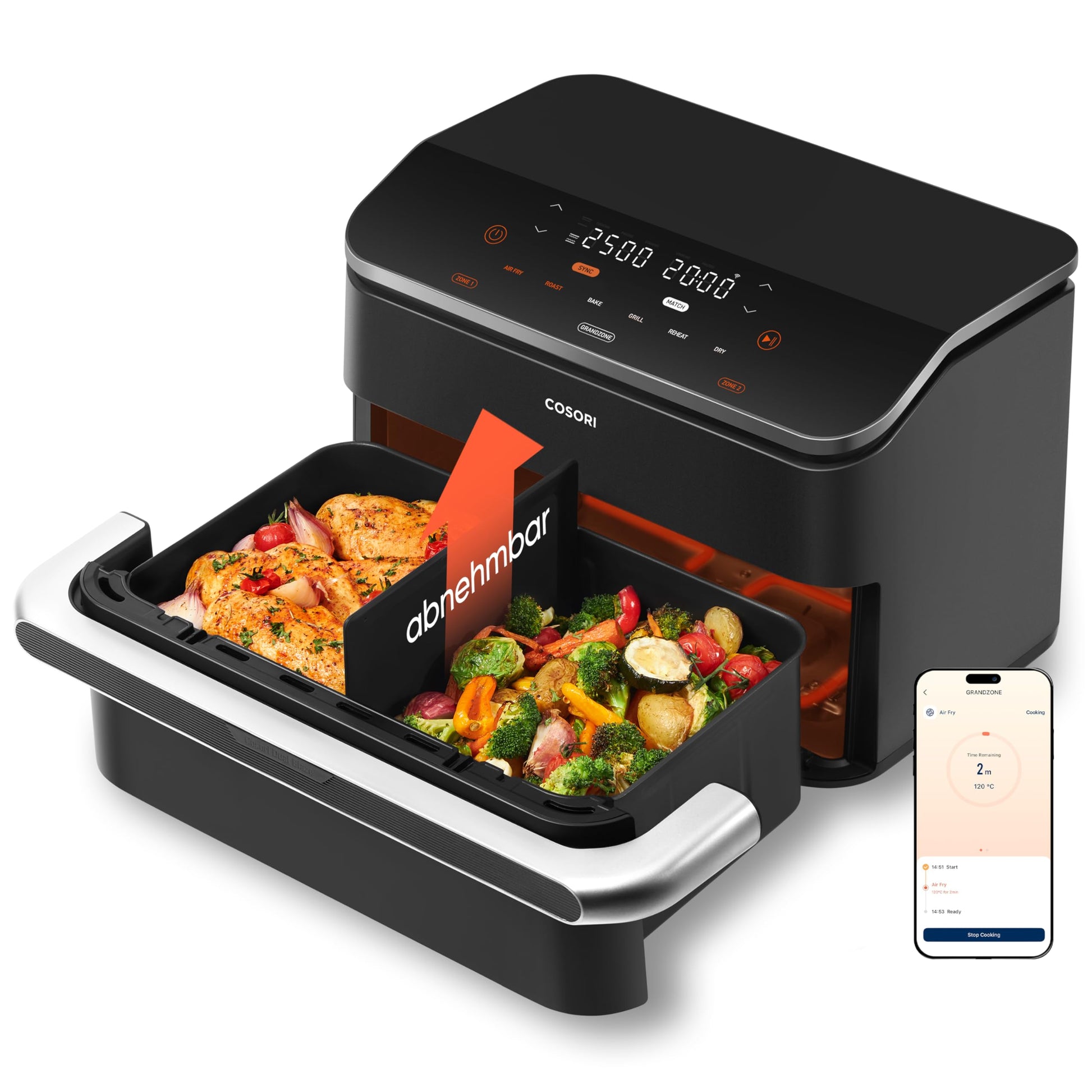 COSORI Dual Blaze TwinFry 10L Heissluftfritteuse – 2 Kammern Schwarz. Zum parallelen, fettarmen Frittieren und Garen.