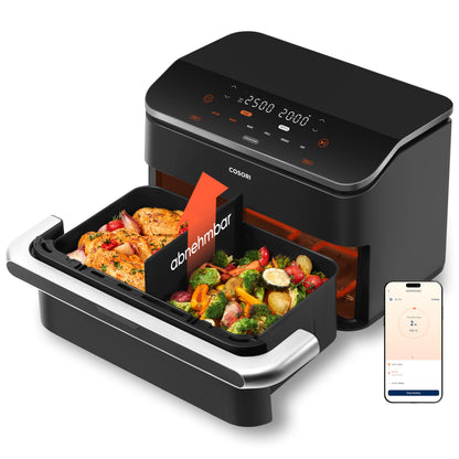 COSORI Dual Blaze TwinFry 10L Heissluftfritteuse – 2 Kammern Schwarz. Zum parallelen, fettarmen Frittieren und Garen.