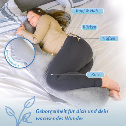 Ella Schwangerschaftskissen J-Form, Seitenschläferkissen 155 x 80 cm