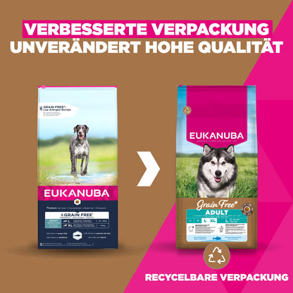 Eukanuba Hundefutter getreidefrei mit Fisch für grosse Rassen, 12 kg