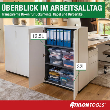 ATHLON TOOLS Aufbewahrungsboxen 60 L mit Deckel, 4er-Set, transparent