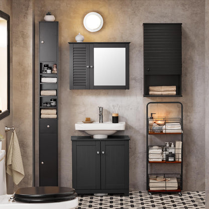 SoBuy Badzimmerschrank Schmal BZR34-II-SCH – Schwarz